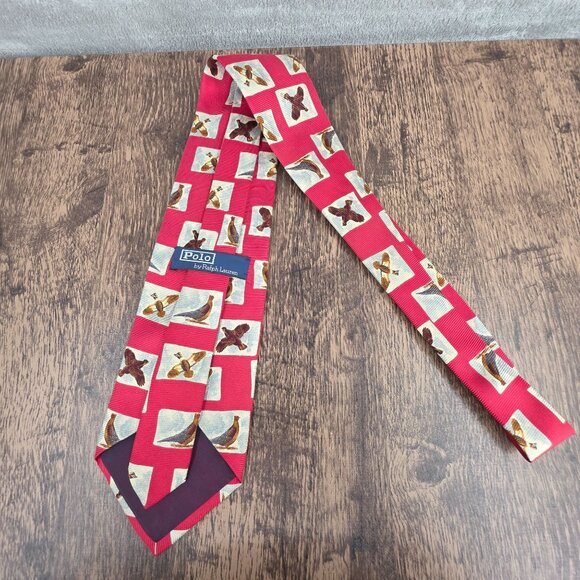 Polo Ralph Lauren Tie Vintage Hand Made USA Silk Red Pheasant Bird Designer Gorp - Picture 11 of 13